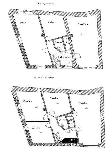 Plan de la maison : le rez-de-chaussée et l'étage.